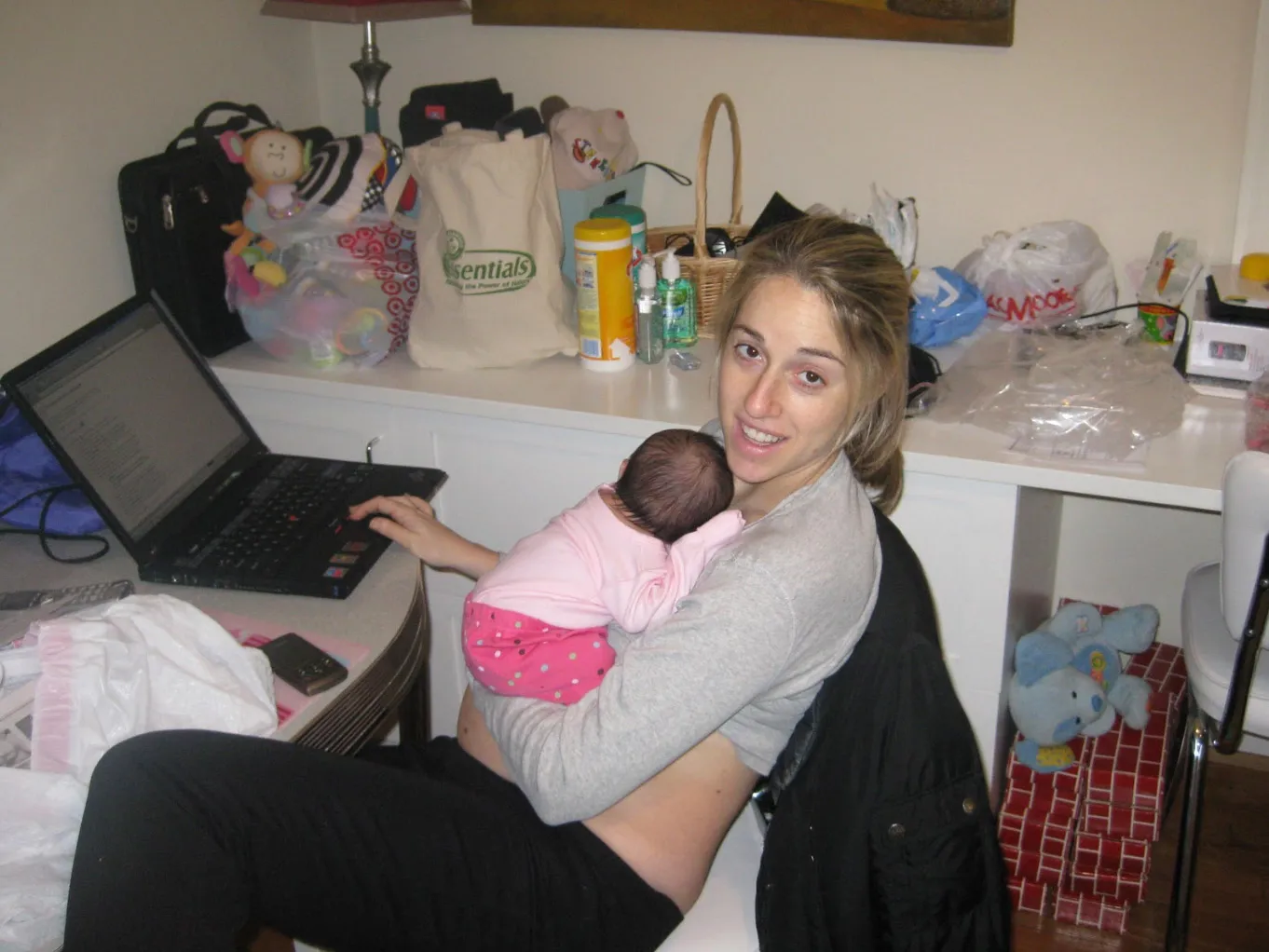Day after giving birth to Lila working on blog